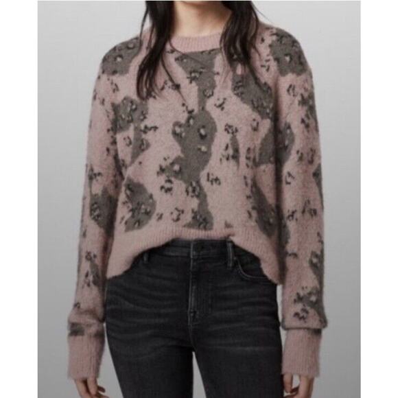 All Saints Sweaters - AllSaints Asko Camo Print Pattern Wool Blend Crew Neck Jumper Sweater Small